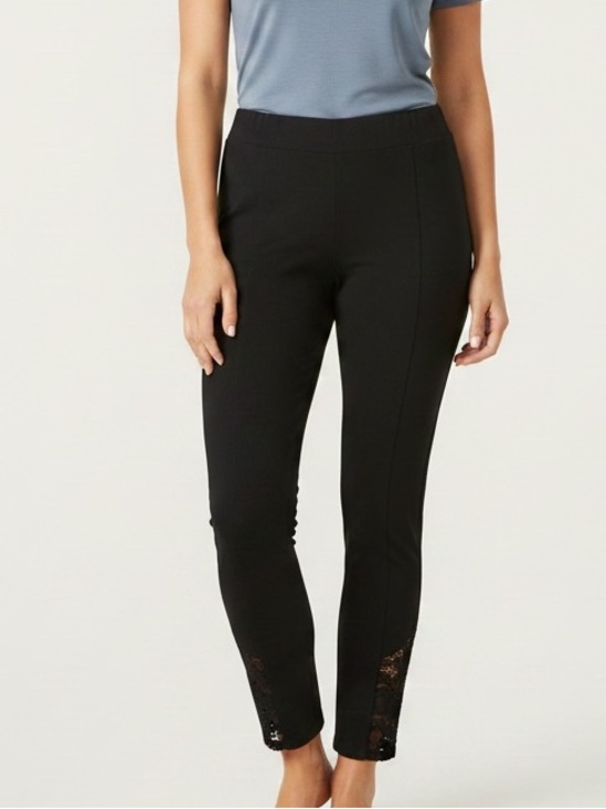 Thalia Sodi Pants - Thalia Sodi | Black sleek crochet trim skinny leggings pants size medium